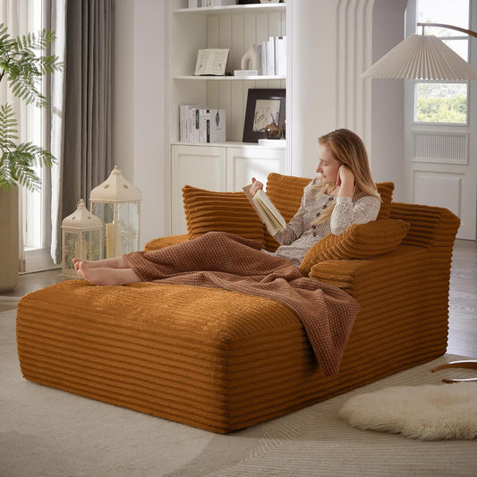 Boneless Chaise Lounge Chair – Oversized Corduroy Upholstered Sleeper Sofa for Living Room, No Assembly Required (50" W x 67" D)