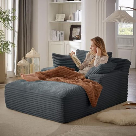 Boneless Chaise Lounge Chair – Oversized Corduroy Upholstered Sleeper Sofa for Living Room, No Assembly Required (50" W x 67" D)
